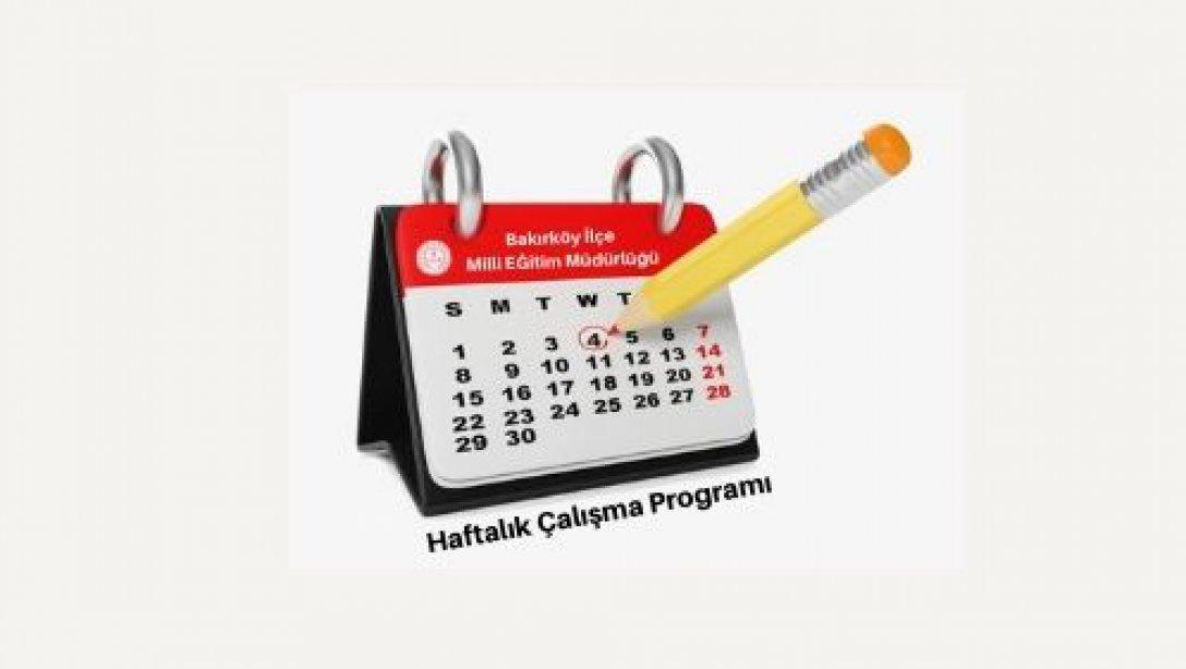 Bakırköy İlçe Milli Eğitim Müdürlüğü Haftalık Çalışma Programı ( 07 Aralık - 11 Aralık 2020 )